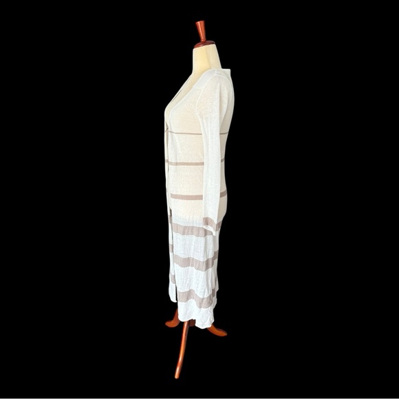 Cabi Riviera Linen White Taupe Striped Long Cardigan Sweater Duster Size… - Picture 4 of 14